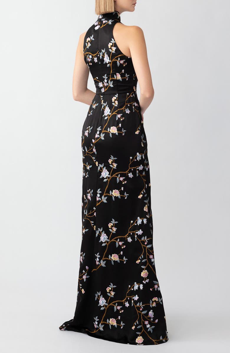 SAU LEE Ariana Floral Embroidered Gown, Alternate, color, Black
