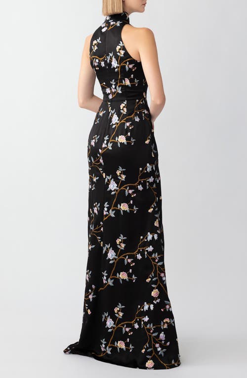 Sau Lee Ariana Embroidered Gown In Black