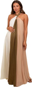PinkBlush Pleated Halter Neck Maxi Dress