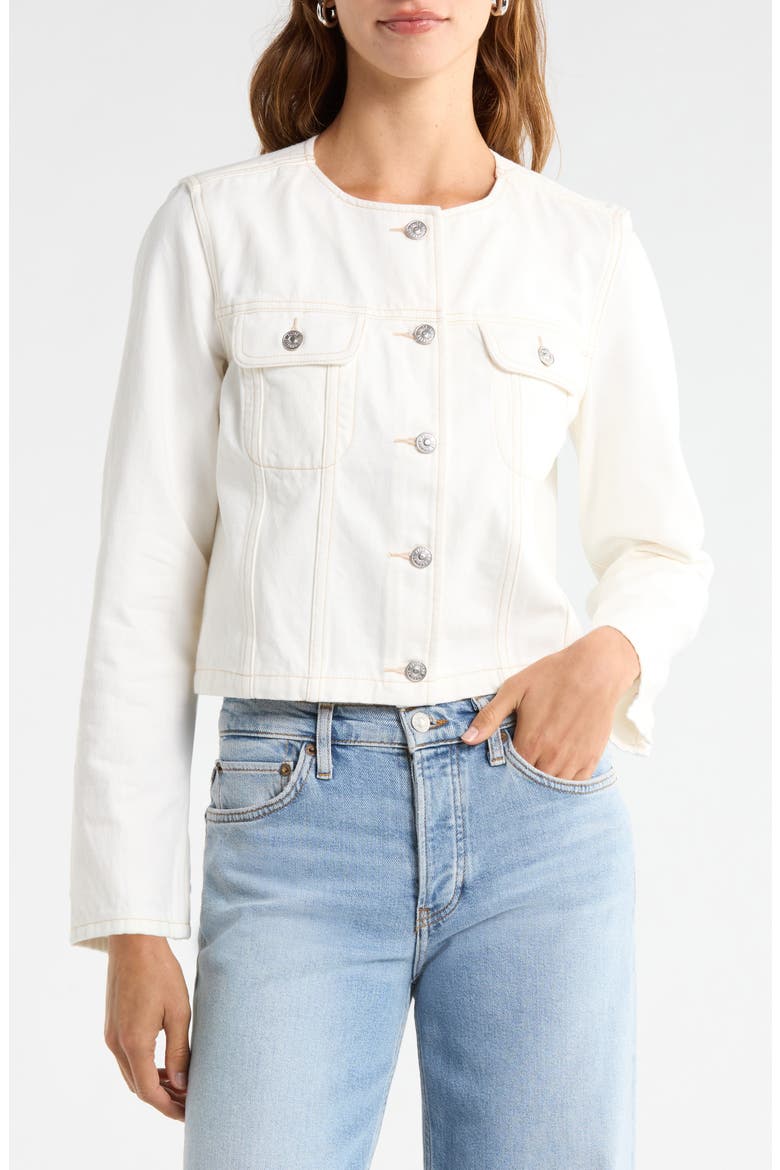 Dean Collarless Denim Jacket, Alternate, color, TOASTED ECRU