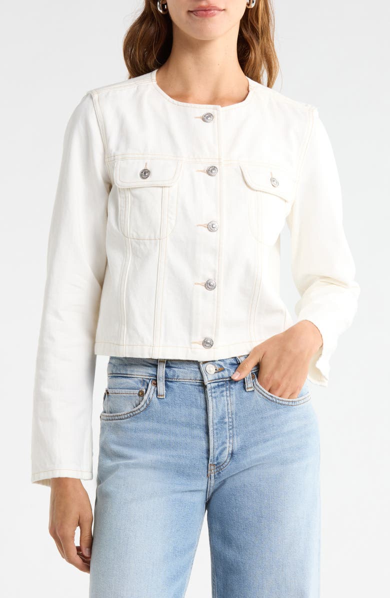 PAIGE Dean Collarless Denim Jacket, Alternate, color, Toasted Ecru