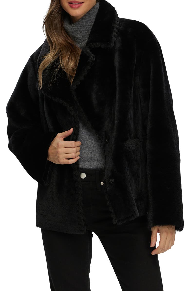 GORSKI Reversible Genuine Shearling Jacket with Embroidered Trim, Alternate, color, Black/Black