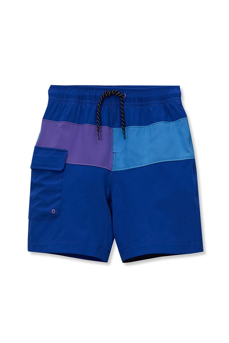 Boys Chlorine Resistant Colorblock Hydroliner Board Swim Trunks, Main, color, Nautical Blue Colorblock