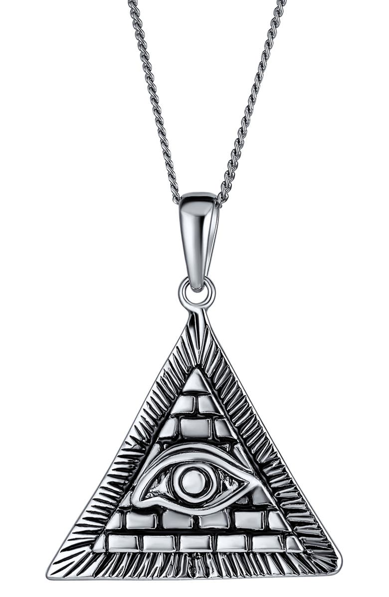 BLING JEWELRY Mystic Egyptian Pyramid Evil Eye Pendant Necklace, Main, color, 