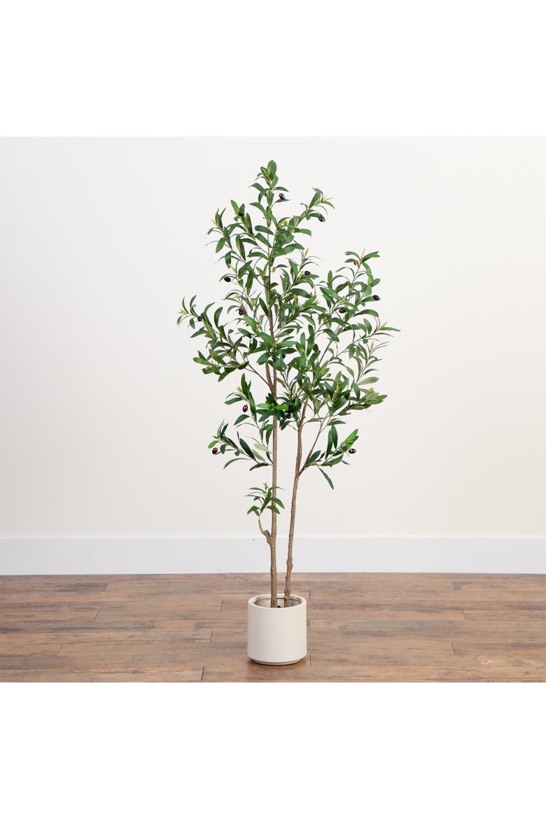5-ft Artificial Minimalist Olive Tree in White Decorative Planter, Alternate, color, Green
