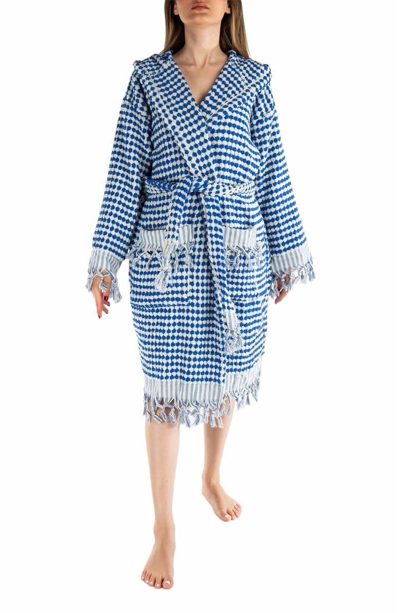 Forever & Always Shoes Janice Organic Cotton Handwoven Bubble Bathrobe, Alternate, color, Blue Handwoven Bubbles