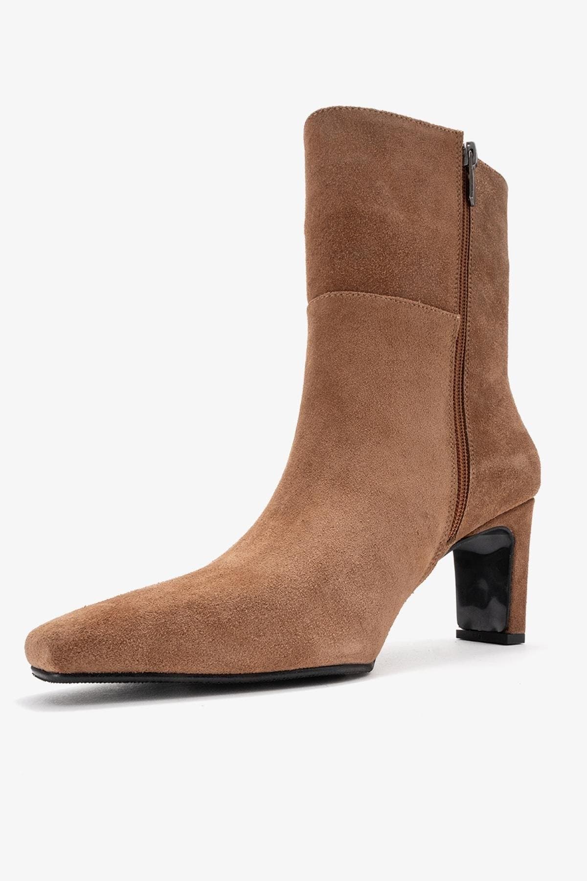 Forever & Always Shoes Kyoto Leather Block Heel Boot, Alternate, color, Cognac Suede Leather
