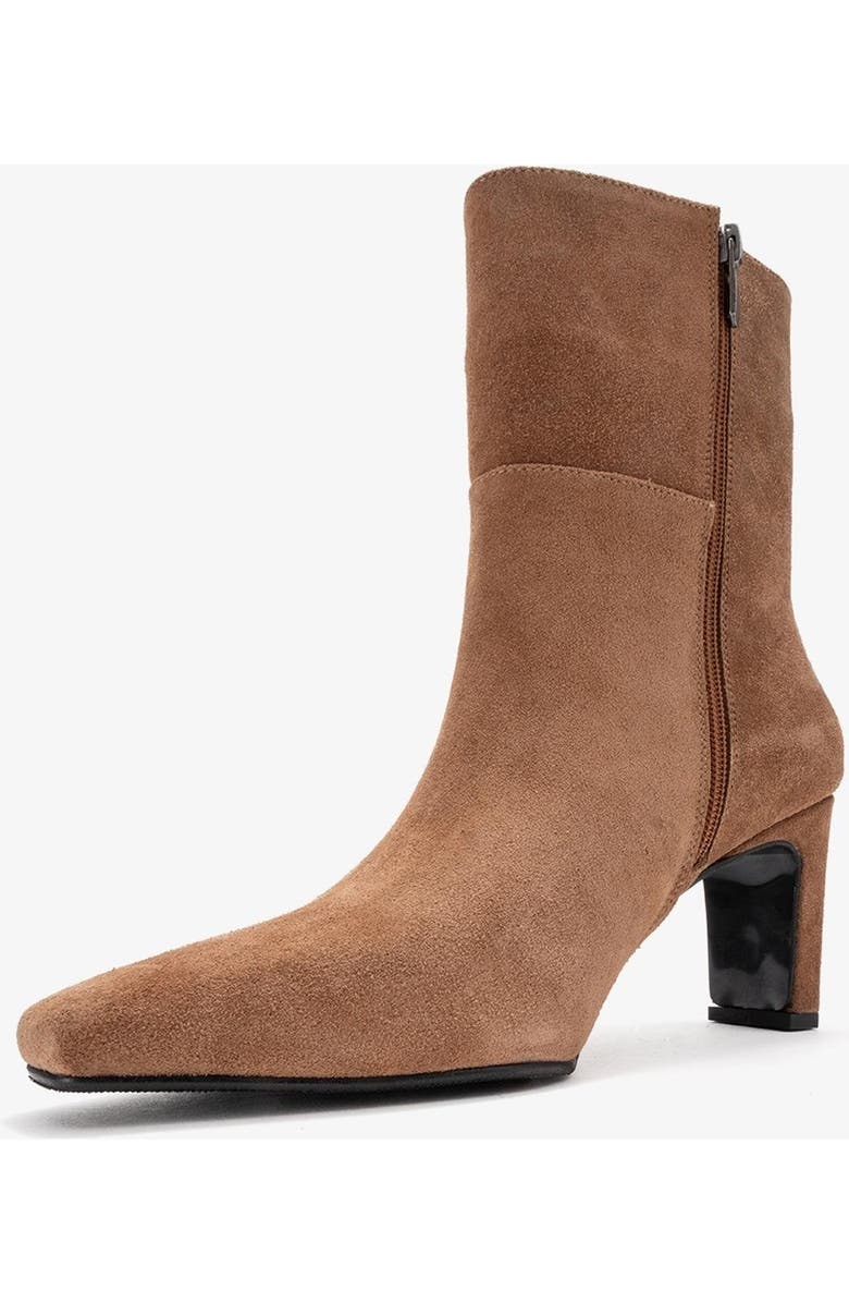 Forever & Always Shoes Kyoto Leather Block Heel Boot, Alternate, color, Cognac Suede Leather