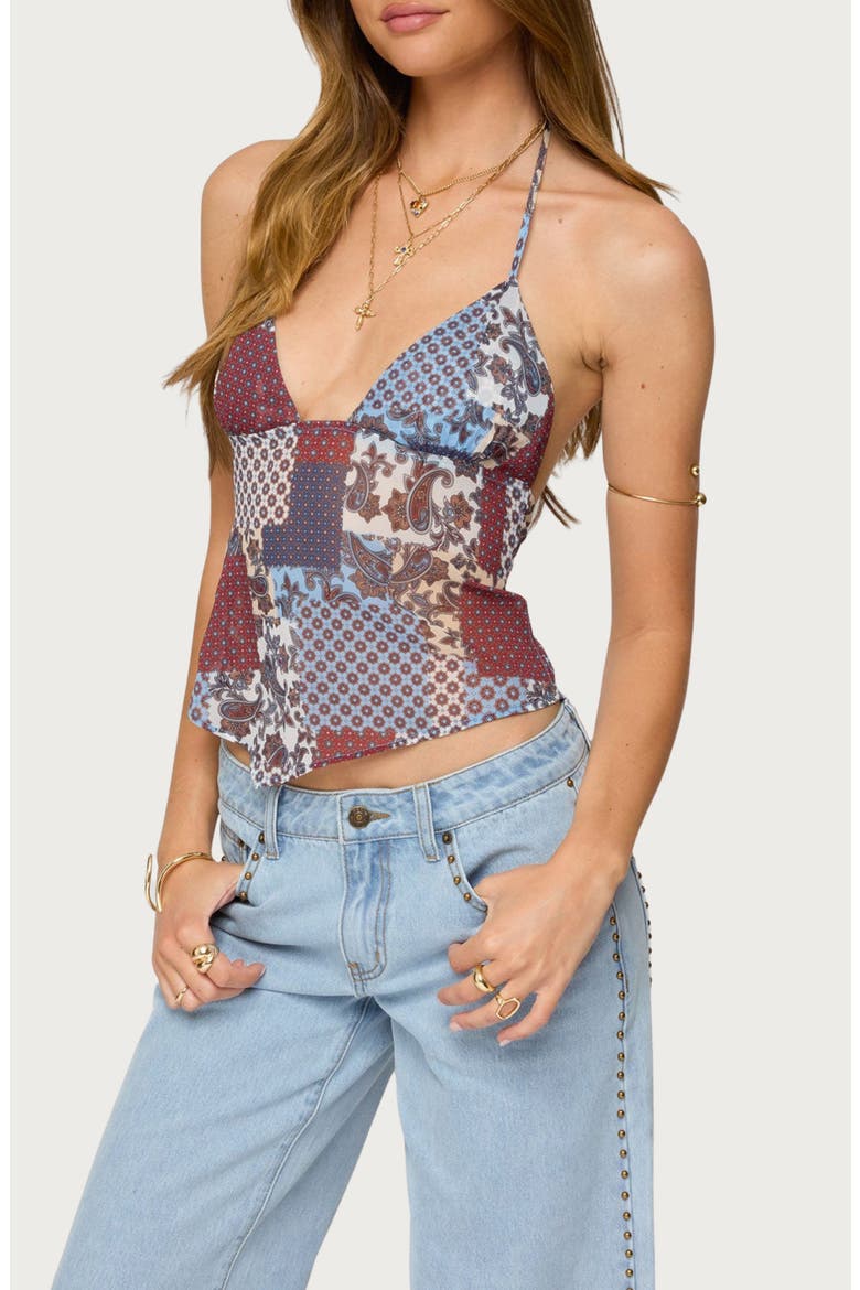 Mixed Patchwork Backless Halter Tank, Alternate, color, MIX
