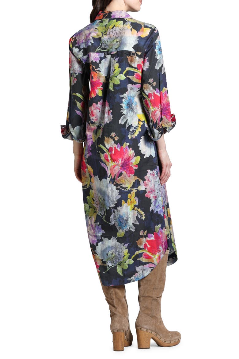 Floral Print Long Sleeve Shirtdress, Alternate, color, GREY MULTI