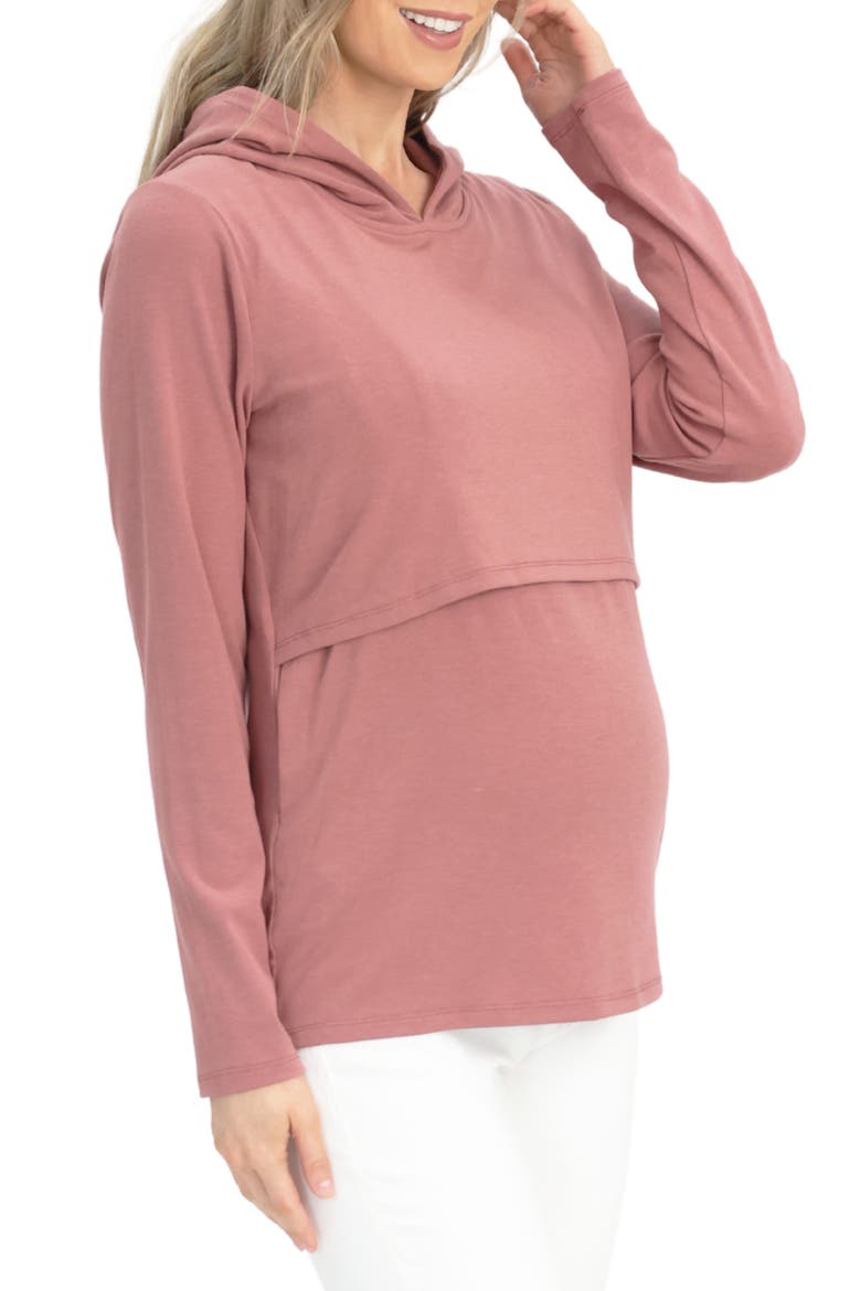 Maternity/Nursing Hoodie, Alternate, color, DISTY PINK