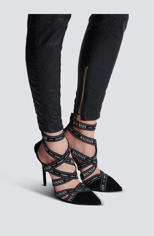 BALMAIN COUTURE SUEDE HEELS WITH BALMAIN RIBBON MOTIF 
