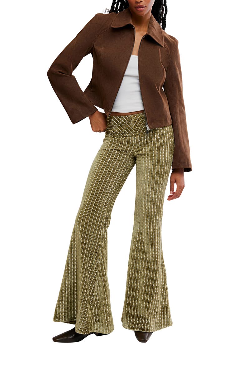 Start Me Up Flare Velvet Pants, Alternate, color, MOSSTONE