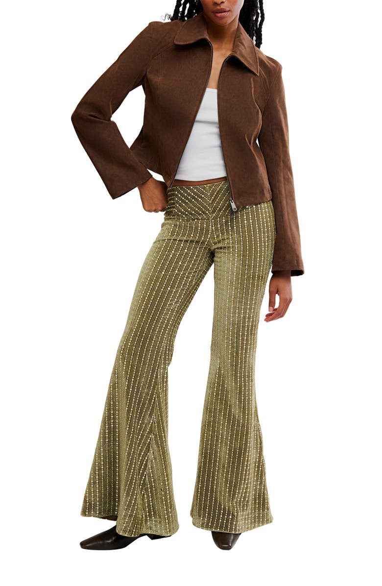 Free People Start Me Up Flare Velvet Pants, Alternate, color, Mosstone