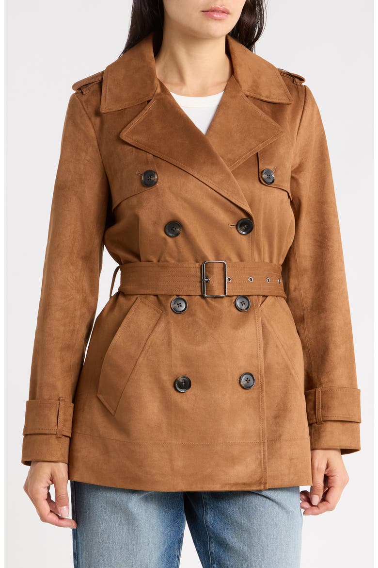 Faux Suede Trench Coat, Main, color, CAMEL