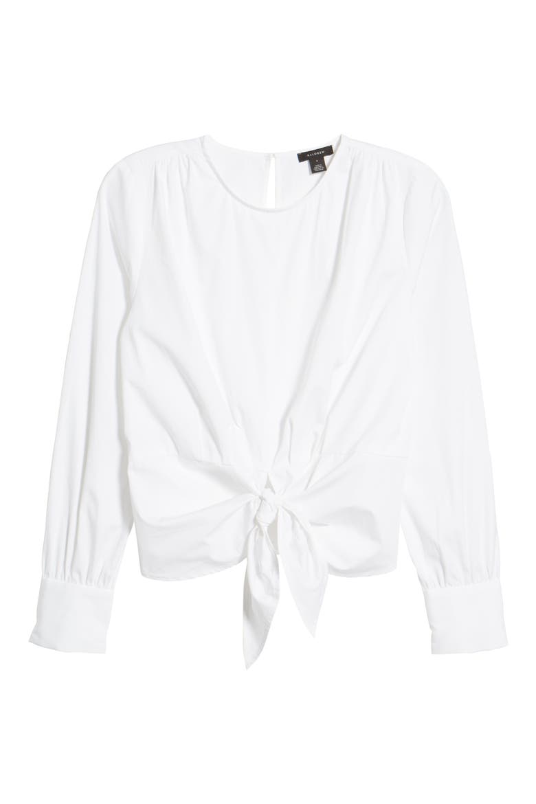 Tie Waist Poplin Top, Alternate, color, WHITE