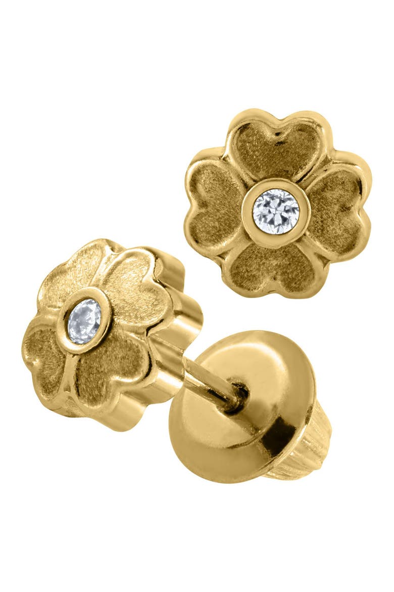 14k Gold Flower Earrings, Alternate, color, GOLD