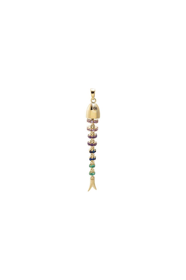 Colored Fish Bone Drop Charm 14K, Main, color, 14K Gold