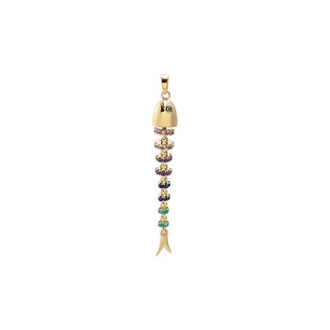 Colored Fish Bone Drop Charm 14K