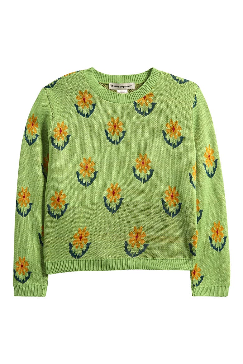 Kids' Daisy Crewneck Sweater, Main, color, GREEN DAISY