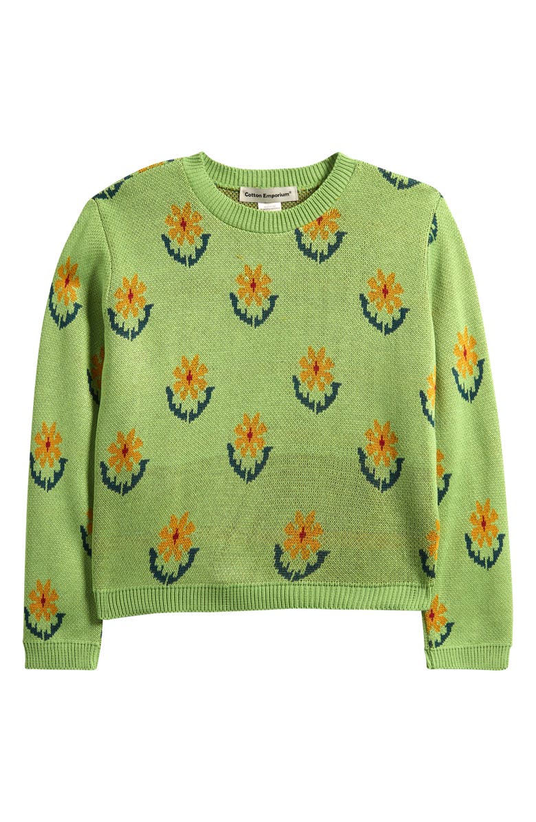 Cotton Emporium Kids' Daisy Crewneck Sweater, Main, color, Green Daisy