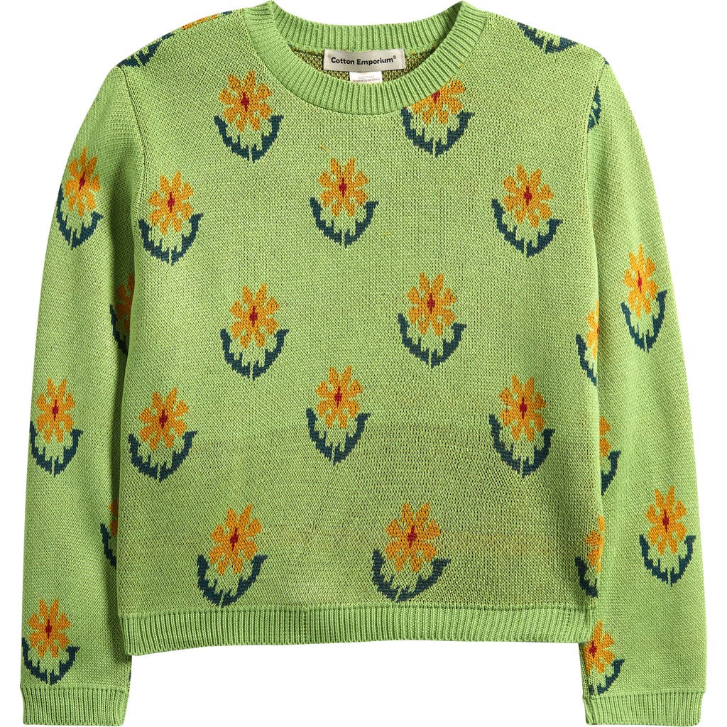 Cotton Emporium Kids' Daisy Crewneck Sweater In Green