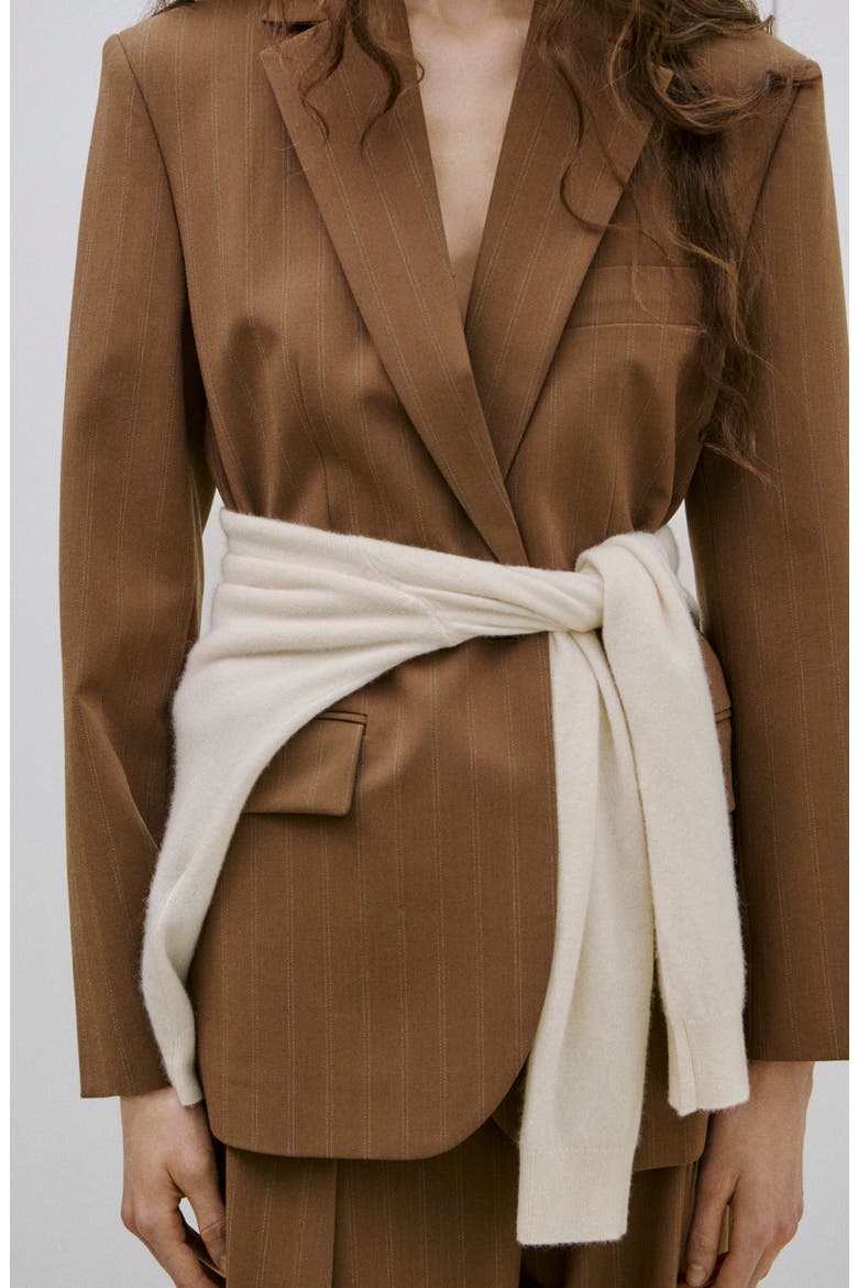 Pinstripe Blazer, Alternate, color, CARAMEL