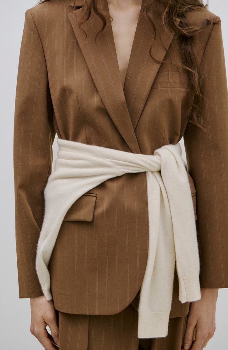MANGO Pinstripe Blazer, Alternate, color, Caramel