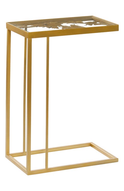 Goldtone Metal Contemporary Accent Table with Clear Glass Top