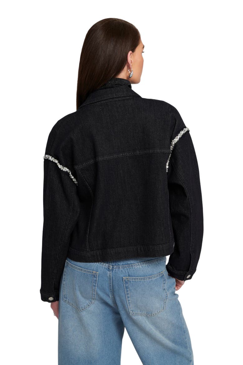 Rhinestone Trim Denim Jacket, Alternate, color, Black