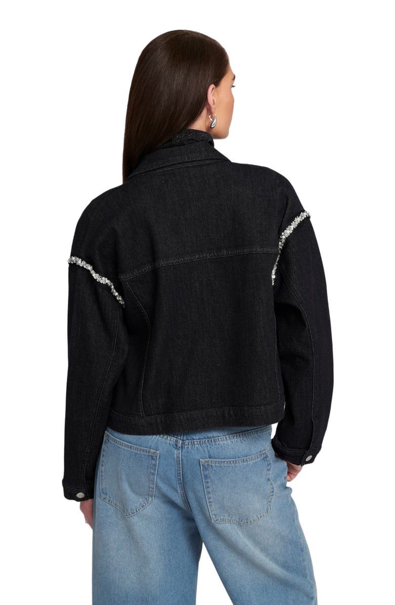 ELLE Collection Rhinestone Trim Denim Jacket, Alternate, color, Black