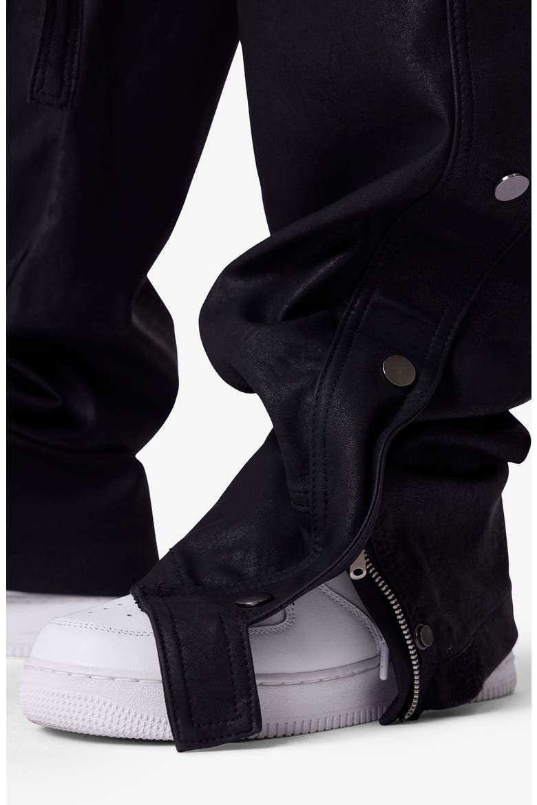 Ultra Baggy Side Snap Faux Leather Cargo Pants, Alternate, color, BLACK