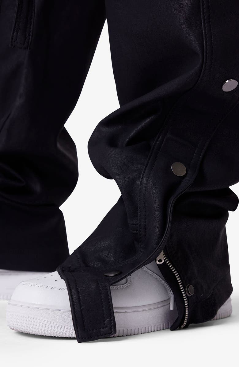 mnml Ultra Baggy Side Snap Faux Leather Cargo Pants, Alternate, color, Black