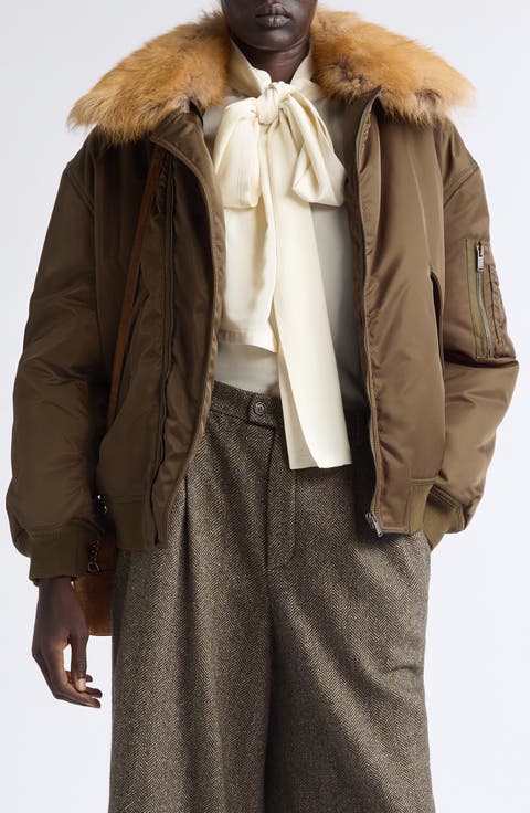 Bomber Jacket with Genuine Shearling Collar