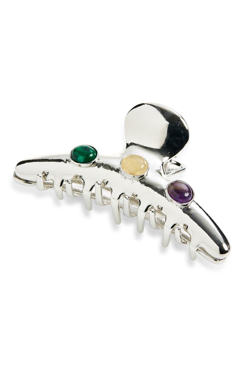 Stone Embellished Claw Clip, Main, color, SILVER