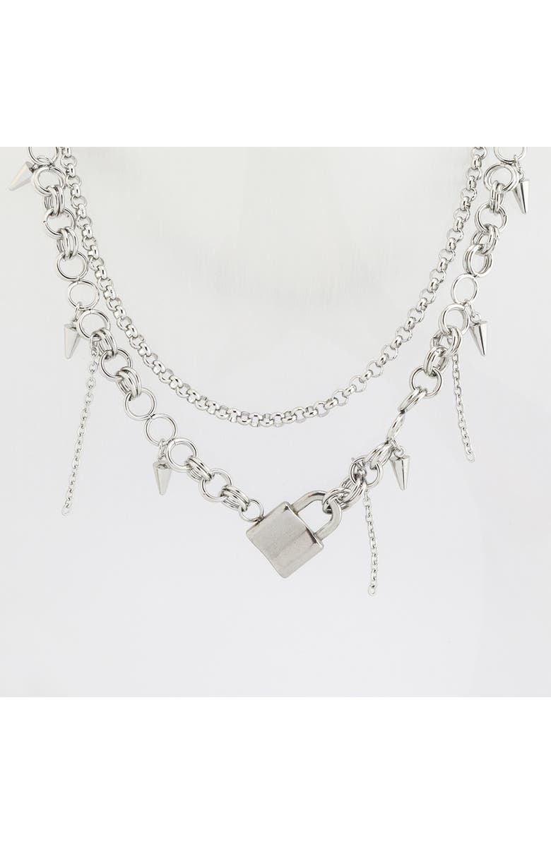 REBL Lock and Spikes Layered Chain Necklace, Alternate, color,