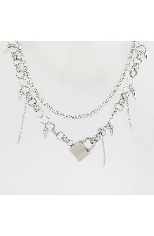 Rebl Lock And Spikes Layered Chain Necklace