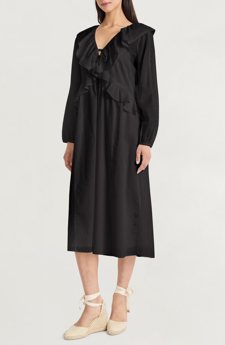 The Good Journey Ruffle Long Sleeve Midi Dress, Alternate, color, Black