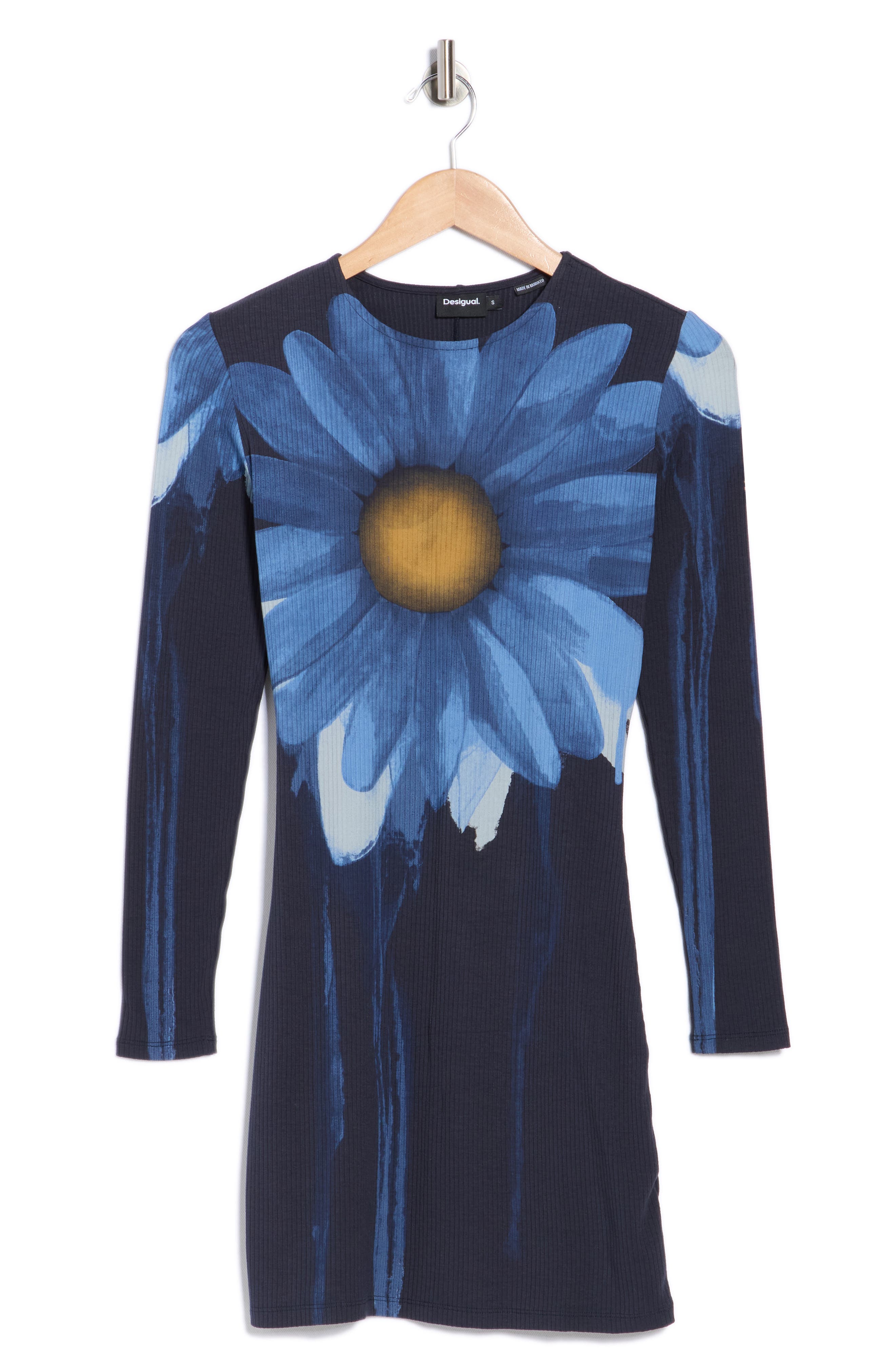 Desigual Floral Long Sleeve Ribbed Shift Dress