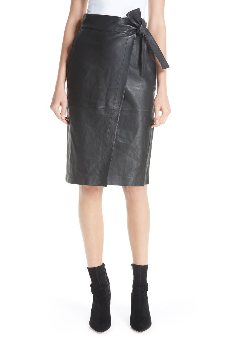 Magic Wrap Leather Skirt, Main, color, BLACK