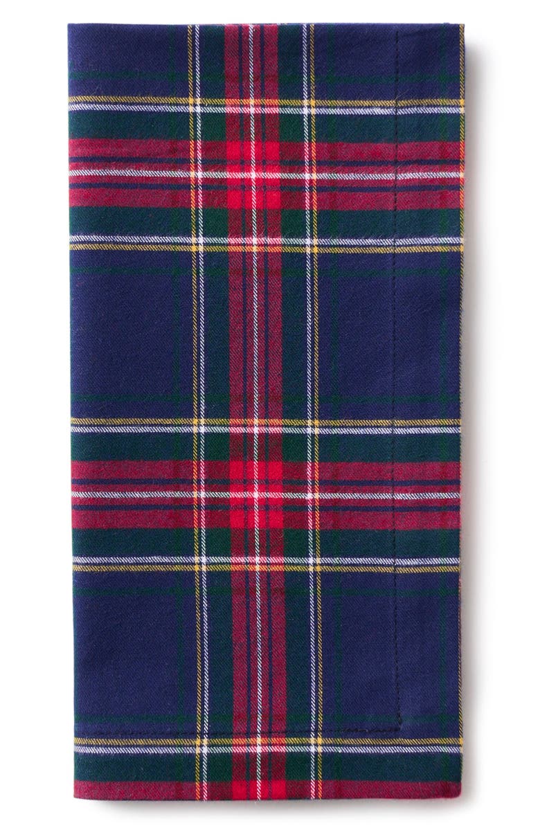 Petite Plume Windsor Set of 4 Tartan Cotton Napkins, Alternate, color, Navy