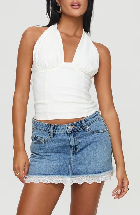 Miyuki Scalloped Trim Denim Miniskirt