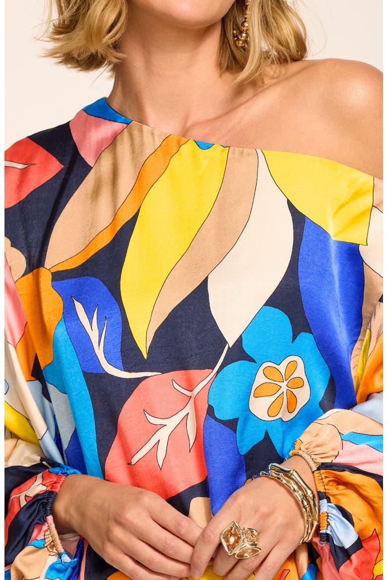 Hibiscus Marley Print One-Shoulder Top, Alternate, color, NAVY HIBISCUS