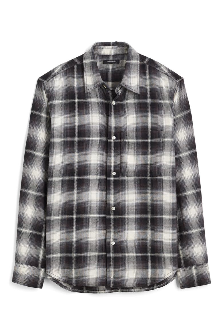 Plaid Flannel Button-Up Shirt, Alternate, color, FADE PLAID ALMOST BLACK