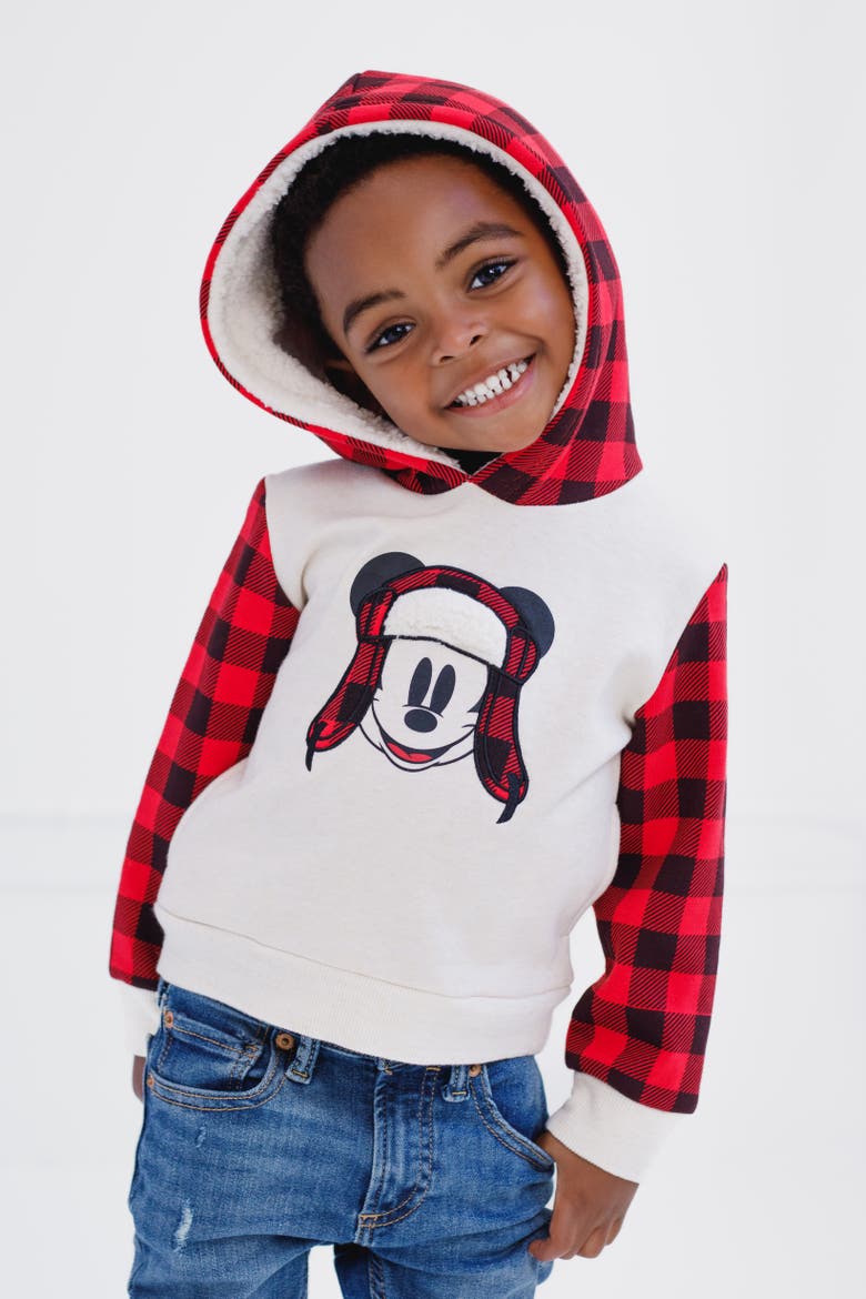 Mickey Mouse Holiday Fleece Hooded Pullover, Alternate, color, Oatmeal Red Mickey