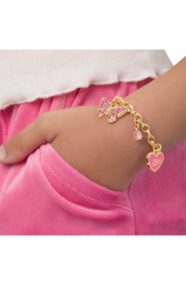 Juicy Couture Kids Kids Adjustable Butterfly Charm Bracelet, Alternate, color, Gold, Pink