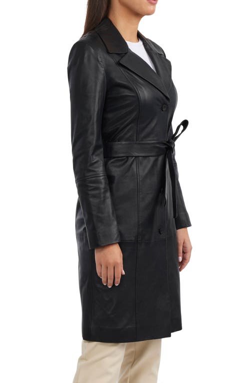 Badgley Mischka Single Breasted Faux Leather Trench Coat In Black