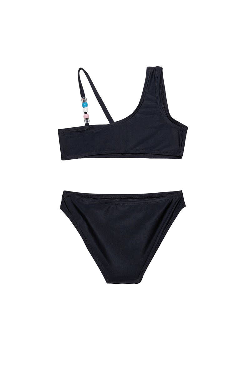 Sun Beading Asymmetrical Beaded Swim Set, Alternate, color, Black
