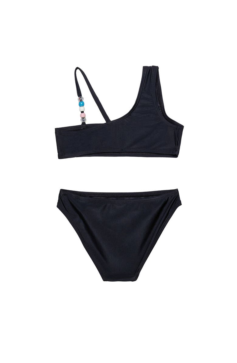 Gottex Kids Sun Beading Asymmetrical Beaded Swim Set, Alternate, color, Black