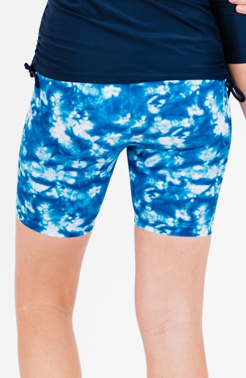 Calypsa Plus Size Mid-thigh Swim Shorts In Blue